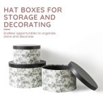 Soul & Lane Kotak Topi Bulat Motif Bunga dengan Tutup – Satu Set Isi 3 Kotak Sarang dari Kardus, Tempat Penyimpanan Topi Motif Hitam Besar dan Kotak Dekoratif Kenang-Kenangan